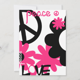 Invitation Paix, Amour et Fête dans Hot rose et noir- NT