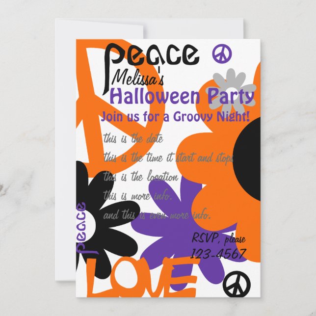 Invitation Paix, amour et Halloween (Devant)