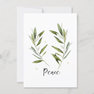 Invitation PAIX, feuille d'olivier, Noël, Fêtes, aquarelle,