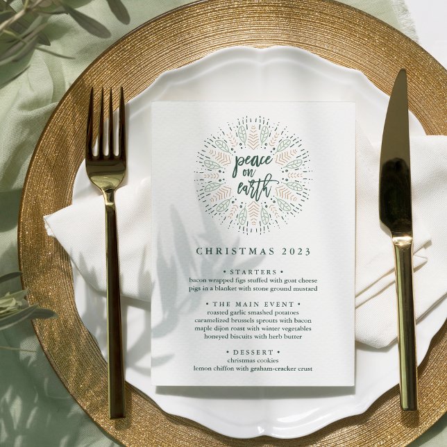 Invitation Paix sur Terre | Menu du dîner de Noël personnalis (Créateur téléchargé)