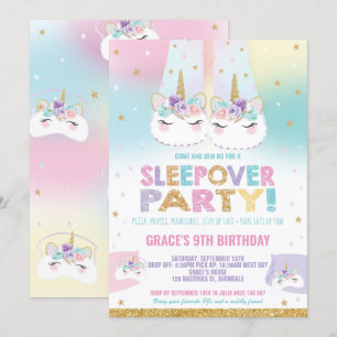 Invitation Pajama de fête d'anniversaire de l'Unicorn Rainbow