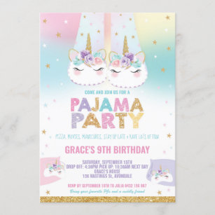 Invitation Pajama de la fête d'anniversaire de l'Unicorn Rain