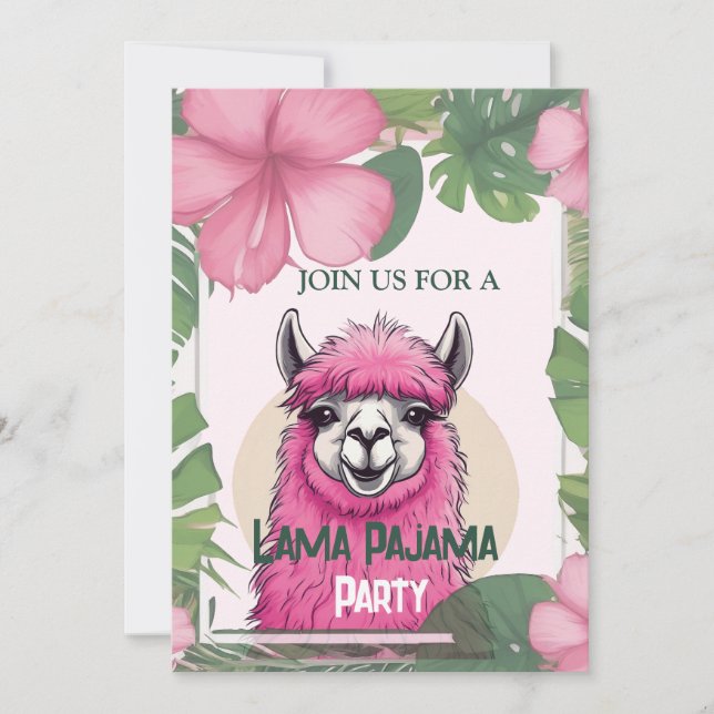 Invitation Pajama Lama rose joyeux et souriant (Devant)