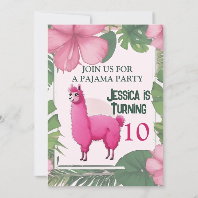 Invitation Pajama Lama rose joyeux et souriant (Devant)