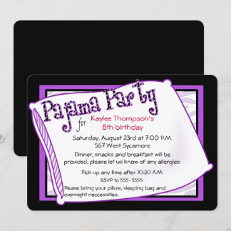 Invitation Pajama Party en noir et violet