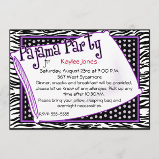 Invitation Pajama Party en noir et violet