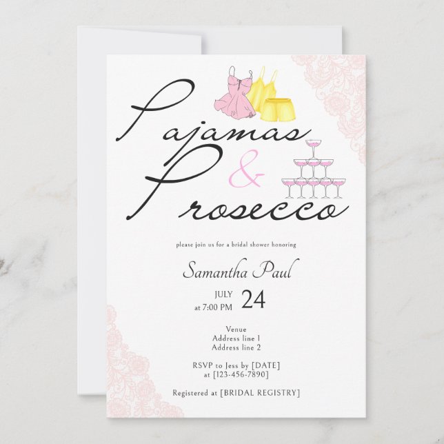 Invitation Pajama & Procuco PJ's Fête des mariées de la fête  (Devant)