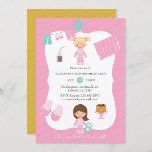 Invitation Pajama rose et or Pancake Fête d'anniversaire