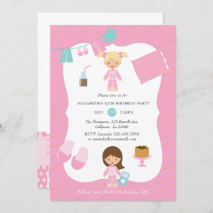 Invitation Pajama rose et or Pancake Fête d'anniversaire