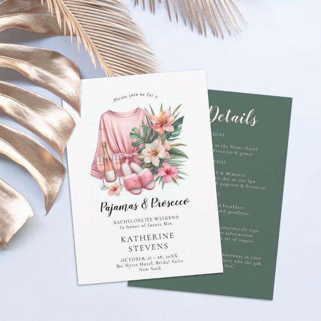 Invitation Pajamas Prosecco Bachelorette Itinéraire Tropical (pajamas prosecco bachelorette itinerary invitation champagne tropical greenery lingerie pj classy)