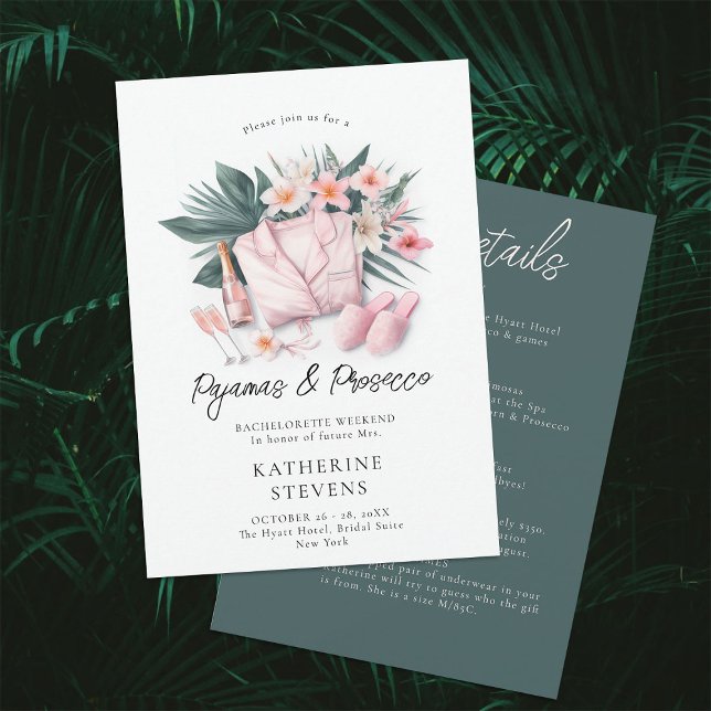 Invitation Pajamas Prosecco Bachelorette Tropical 3 Itinérair (pajamas prosecco bachelorette itinerary invitation champagne tropical floral botanical lingerie pj)