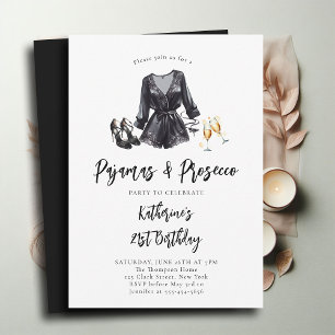 Invitation Pajamas Prosecco PJ Party Black Chic 21e anniversa