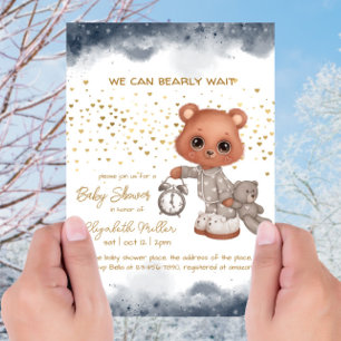 Invitation Pajamas Teddy Bear Baby shower neutre de genre