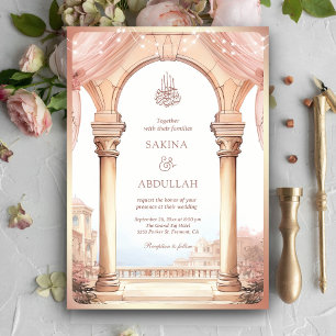 Invitation Palais de rêve Code QR Arch rose Mariage Musulman