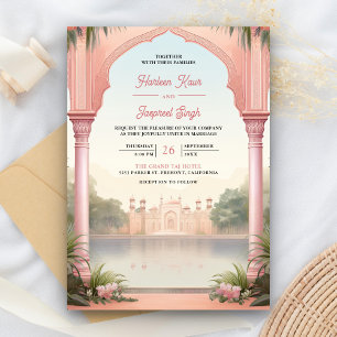 Invitation Palais Royal Indien Fleur Rose Tout en Un Mariage