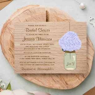 Invitation Pale Blue Hydrangea & Mason Jar Fête des mariées