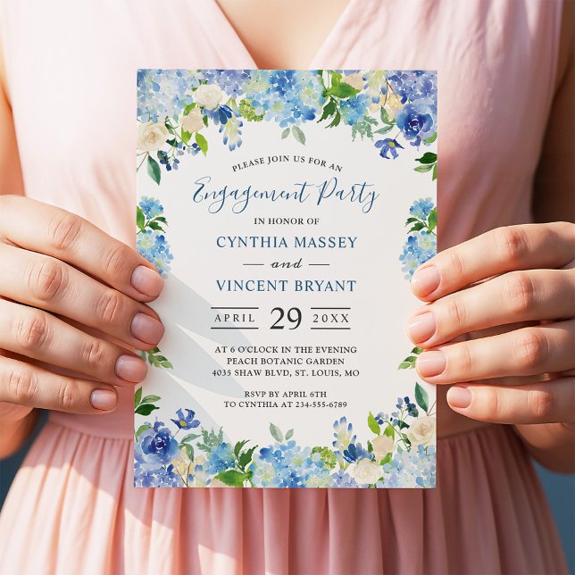 Invitation Pale Blue Hydrangeas Floral Engagement Party (Créateur téléchargé)