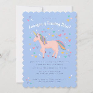 Invitation Pale Blue Pastel Rainbow Unicorn fête d'anniversai