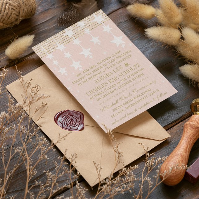 Invitation Pale Dogwood et Gold Mariage Under the Stars (Créateur téléchargé)