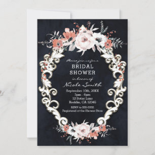 Invitation Pâle Floral Foncé Craie Élégant Chic Baby Shower d