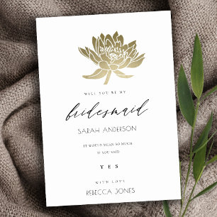 INVITATION PÂLE GLAMOREUX OR BLANC LOTUS FLORAL BRIDESMAID