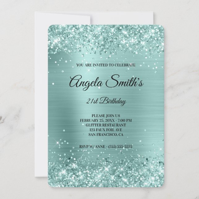 Invitation Pâle Glitter Monogramme Fantaisie en Feuille (Devant)