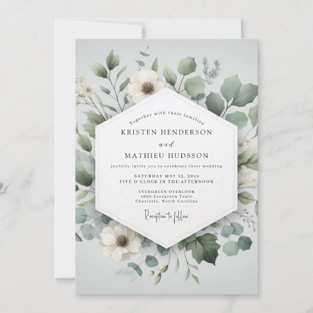 Invitation Pale Green Botanical Romance Wedding (Devant)
