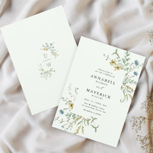 Invitation Pale Green Delicate Fleur sauvage moderne Boho Mar