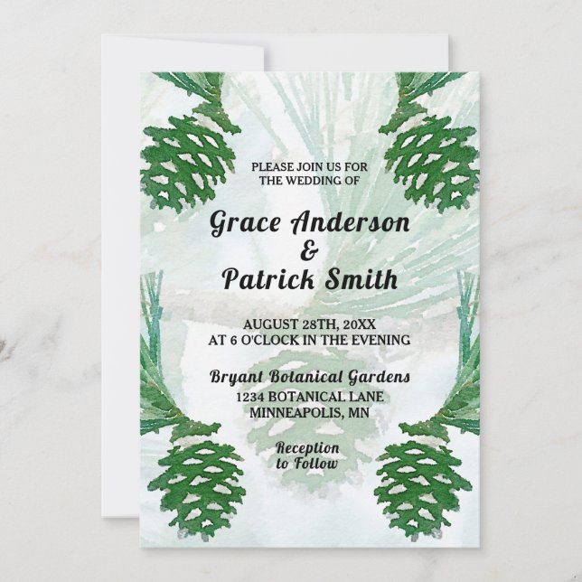 Invitation Pale Green Pine Cone Mariage (Devant)