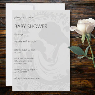 Invitation Pale Grey Mère & Enfant Baby shower Silhouette