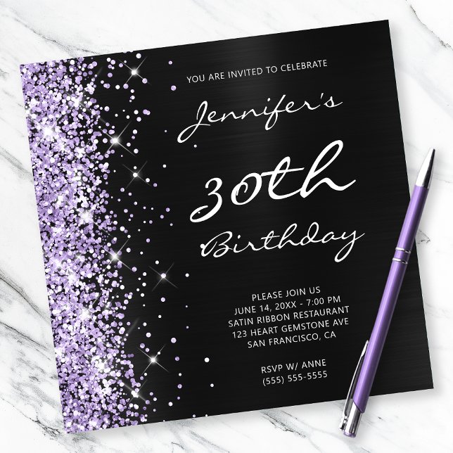 Invitation Pale Lavender Parties scintillant Black Foil 30e a (Créateur téléchargé)