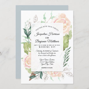 Invitation Pale Mist Elegant Aquarelle Art Floral Ivory Rose