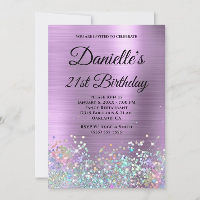 Invitation Pâle Monogramme Holographique Pailleté en Feuille  (Devant)