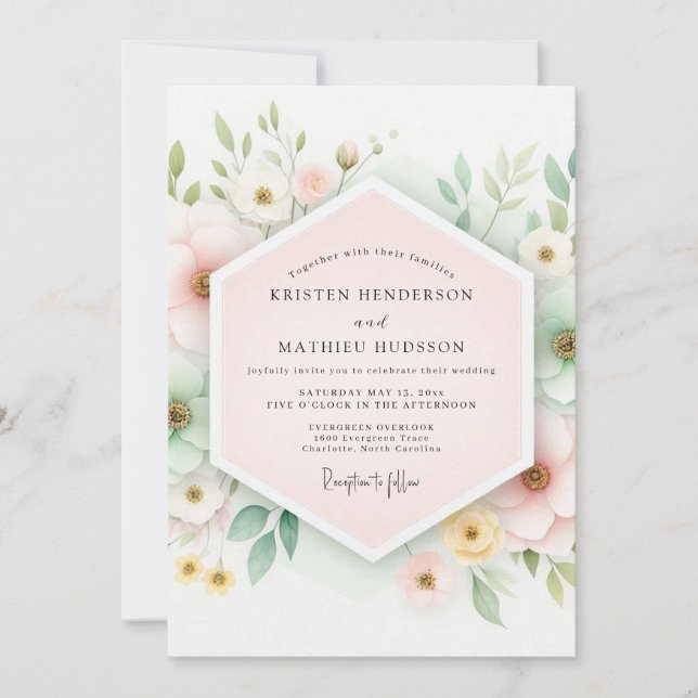 Invitation Pale Pink Floral Whimsy Wedding (Devant)