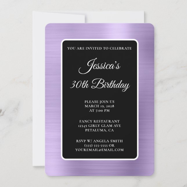 Invitation Pale Purple Foil Noir et blanc 30e anniversaire (Devant)