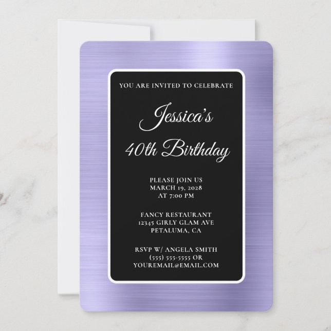 Invitation Pale Purple Foil Noir et blanc 40e anniversaire (Devant)
