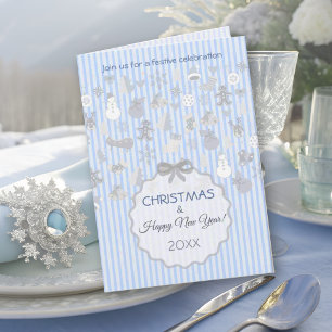 Invitation Pâle Rayure Pastel Bleu Noël Argent Fantaisiste