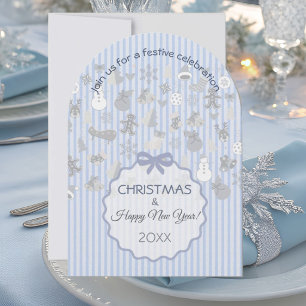 Invitation Pâle Rayure Pastel Bleu Noël Argenté Caprice