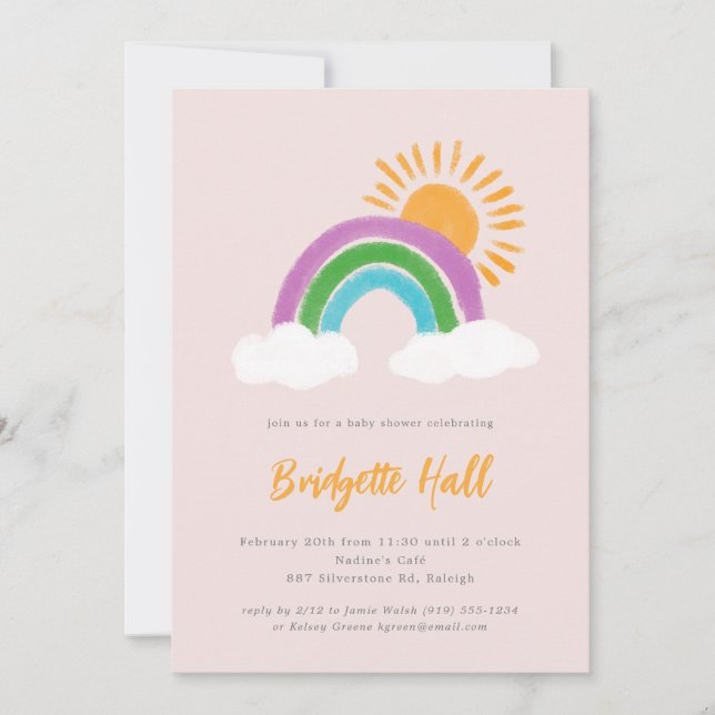 Invitation Pale rose arc-en-ciel Sunshine Baby shower Boho (Devant)