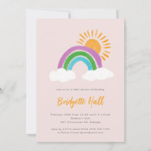 Invitation Pale rose arc-en-ciel Sunshine Baby shower Boho