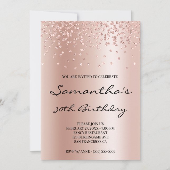 Invitation Pale Rose Gold Ombre Foil Confetti Parties scintil (Devant)