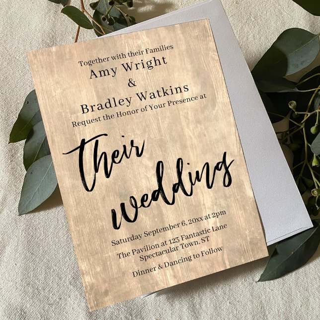 Invitation Pale Rustic Barn Bois Typographie Leur Mariage (Créateur téléchargé)