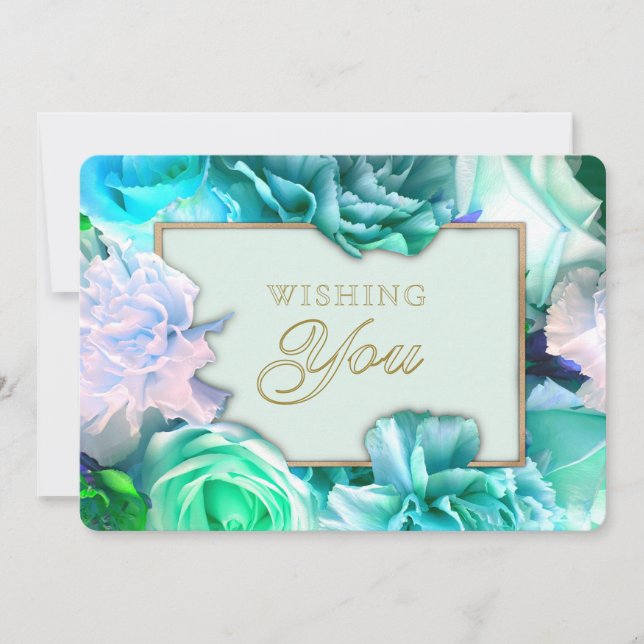 Invitation Pale Teal Rose Secret Gardens Birthday Card (Devant)