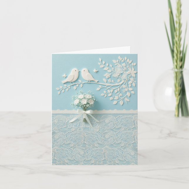 Invitation Pale Turquoise avec dentelle romantique et Mariage (Devant)