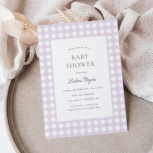 Invitation Pale Violet En vichy Baby shower Classique Filles
