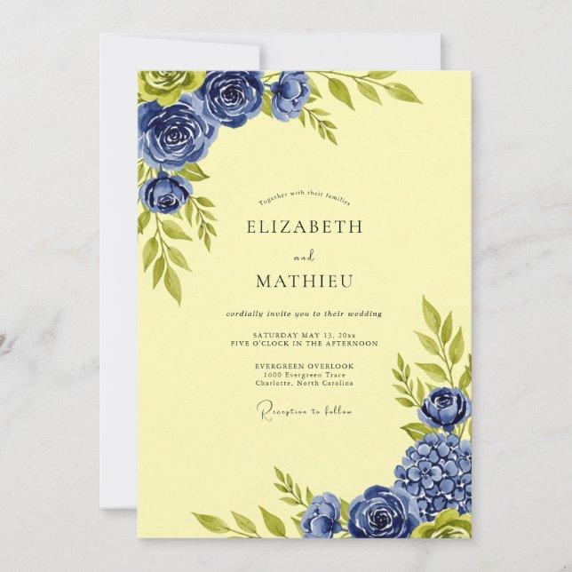 Invitation Pale Yellow Elegant Botanical Summer Wedding (Devant)