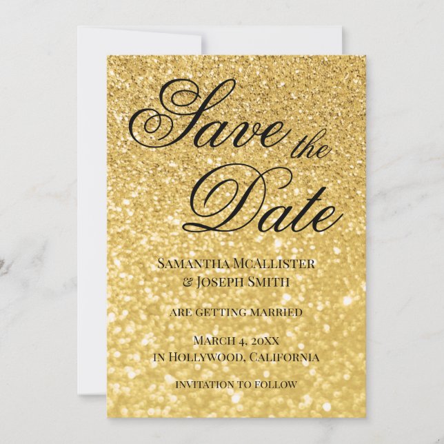 Invitation Pale Yellow Gold Bokeh Parties scintillant Enregis (Devant)