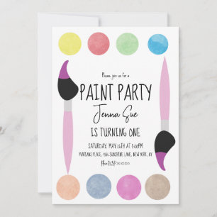 Invitation Palette aquarelle Paint Party Premier Anniversaire
