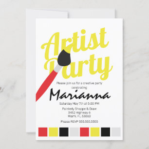 Invitation Palette Artiste Fête Anniversaire Rouge Jaune