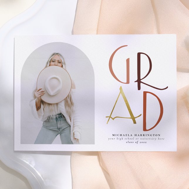 Invitation Palette | Boho Arch & Bold Grad Photo Graduation (Créateur téléchargé)